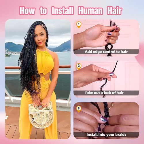 Human Braiding Hair, 2 Bundle 100g 14 Inch Boho Braids Human Hair 10A Deep Wave Bulk Brazilian Virgin No Weft Wavy Hair Extensions for Boho Bohemian Micro Braid Bulk for Braiding Natural Black