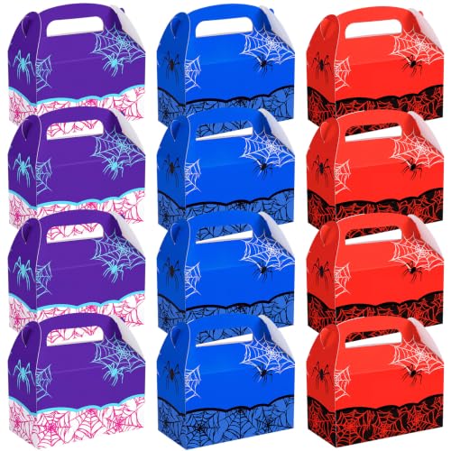 12 Pack Spider Party Gift Boxes - Multicolor Web Design for Birthday