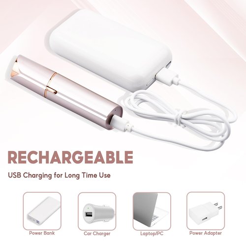 innobeaut Facial Hair Removal for Women, Electric Painless Facial Hair Remover for Face, Lip, Chin with USB Rechargeable and 2 Replacement Heads,Rose Gold