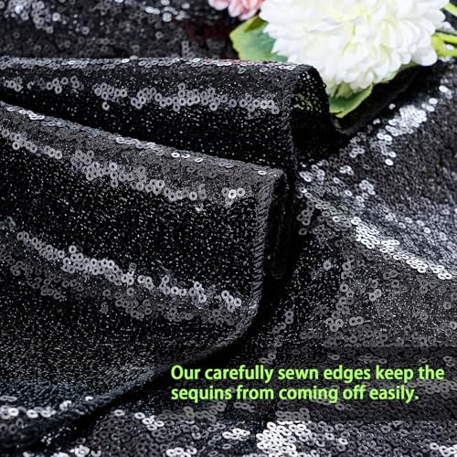 Black Sequin Round Tablecloth 90 Inch - Sparkling Party Decor, QueenDream