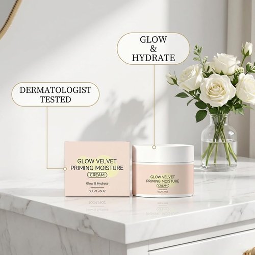 Glow Velvet Priming Moisture Cream - Hydrating Pore Blurring Primer for Smooth, Long-Lasting Makeup (1 Pc)