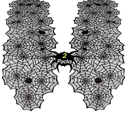 Halloween Table Runners 2 Pack - Black Spider Web 18x72 Inch Polyester Creepy Table Cloth