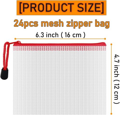 D-KINGCHY 24-Piece Zipper Storage Bags - Waterproof Plastic Mesh Pouches for Office, School & Travel Organization