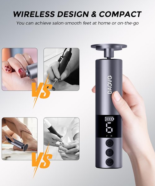 DAQVQ Electric Foot Callus Remover, 2-in-1 Cordless Pedicure Tools for Feet and Nail File with 80PCS Sandpaper Discs(3 Sizes), Aluminum Body with Adjustable Speed for Dead Skin, Cracked Heels & Home