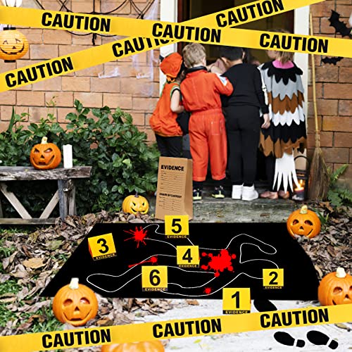 Crime Scene Decoration Kit for Murder Mystery & Halloween Parties - Body Silhouette, Caution Tape, Evidence Markers & Stickers