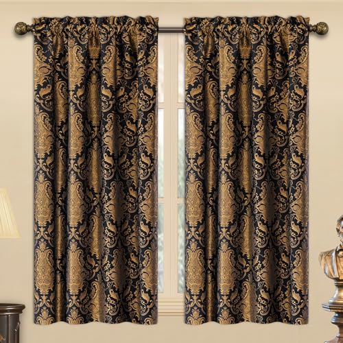 Black Damask Curtain Set - 2 Panels 42x63 Inches with Lining, Elegant Bedroom Drapes - Variation of THIS listing