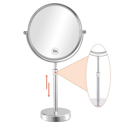 Nicesail 19 Inch Tall Makeup Mirror with 10X Magnification, Make up Mirror 8 Inch Double-Sided, Table Mirror with Pedestal for Shaving, Standing Mirror Height Adjustable Chrome Finish (8 Inch, 10X)