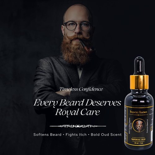 Imperial Oud Beard Oil for Men – Premium Grooming Oil with Argan, Jojoba & Almond – Softens Beard, Non-Greasy, Deeply Nourishing – Luxurious Oud Scent – 30ml – Made in Canada