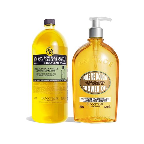 L'OCCITANE Almond Shower Oil - Nourishing Refill Duo for Silky Skin | 2 x 8.4 Fl Oz