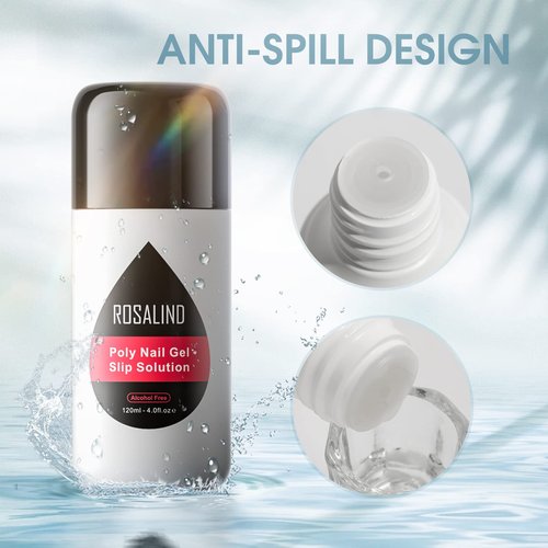 ROSALIND 4oz Slip Solution for Poly Nail Gel 120ml Gel Extension Liquid Solution for Poly Nail Gel Anti-stick Slip Solution, Poly Slip Extension Liquid Solution with Brush and Liquid Cup