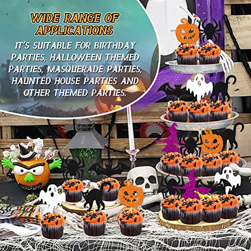 Halloween Cupcake Toppers Set - Ghost Pumpkin Witch Bat Spider Decorations for Kids & Parties