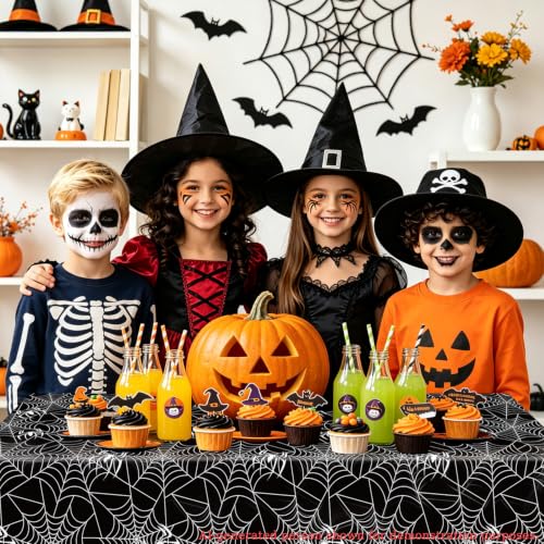 Halloween Spider Web Plastic Tablecloths 4 Pack | Waterproof Festive Table Cover