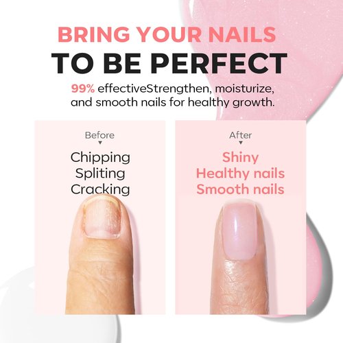 Modelones Nail Strengthener - Sparkle Pink Nail Polish for Damaged Nails | 15ml Natural Hardener