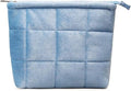 Skiennix Puffy Quilted Makeup Bag - Stylish Travel Toiletry Organizer Pouch | Sky Blue Velvet