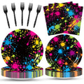 Neon Party Dinnerware Set for 25 - Colorful Graffiti Disposable Plates & Napkins