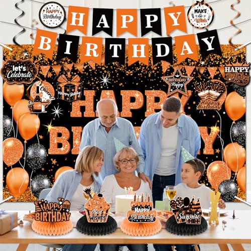 Orange Birthday Party Decorations Set with Banner Balloons & Centerpieces