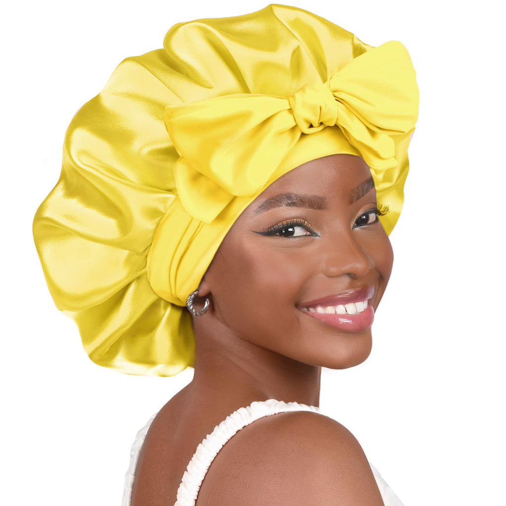 YANIBEST Adjustable Satin Bonnet for Sleeping Women Double Layer Hair Bonnet Reduce Friction Prevent Frizz Natural Curly Hair