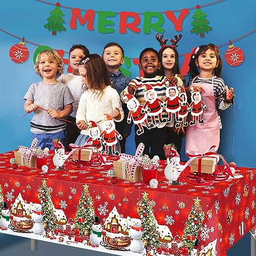 Christmas Tablecloths Set - Snowflake, Snowman, Tree Designs, 87x51 Inch Disposable Plastic, 3 Pack
