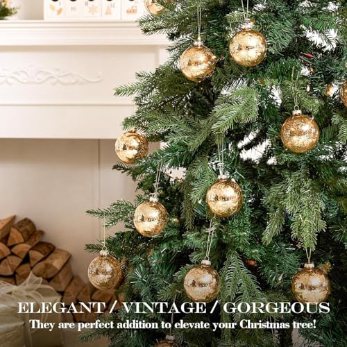 Gold Mercury Glass Christmas Ornaments Set of 12 - 3.15 Inch - Mercury Gold Variation