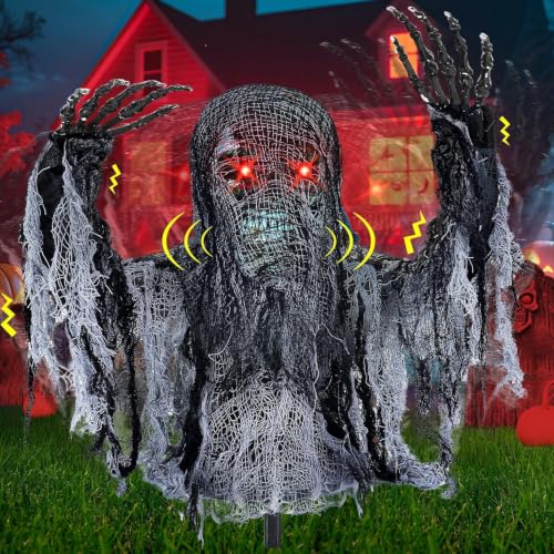 Halloween Animatronic Zombie Groundbreaker with Red Eyes & Swinging Arms