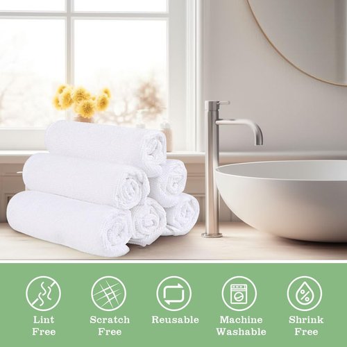 UNIMADE Washcloths Bulk - 200 Pack - Face Towels (12" x 12"), Highly Soft Wash Cloths and Hand Towels, Fast Drying Multi-Purpose Microfiber Cleansing Cloths for Bathroom, Hotel, Spa, and Salon - White