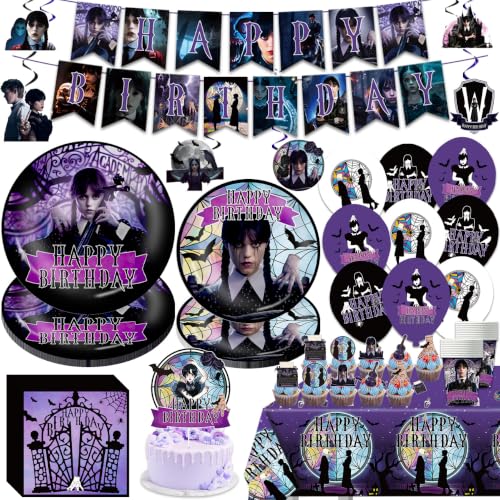 Halloween Birthday Party Decorations Set with Balloons, Banner & Tableware