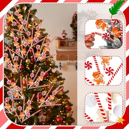 12 Pcs Gingerbread Candy Cane Christmas Tree Picks - Gingerbread Man Variation