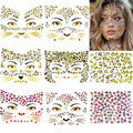 Gold Glitter Leopard Face Temporary Tattoos - 8 Sheets Halloween Costume Makeup for Kids & Adults