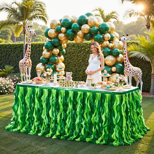 Gradient Green Sequin Ruffled Table Skirt for Party & Event Tables - 17Ft