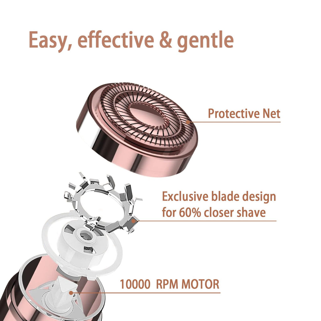 Women Facial Hair Removal Device Battery Operated with 2 Replacement Heads,Ladies Face Shaver for Peach Fuzz Upper Lip,Chin,Facial Hair Removal for Women