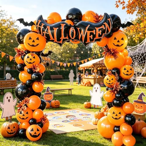Halloween Balloon Garland Arch Kit Black Orange 78pcs - Spooky Party Decorations
