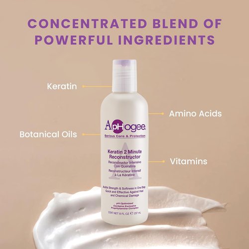 Aphogee Keratin 2 Minute Reconstructor - Deep Conditioner for Color-Treated Hair, 8 fl oz | Smooths & Adds Shine