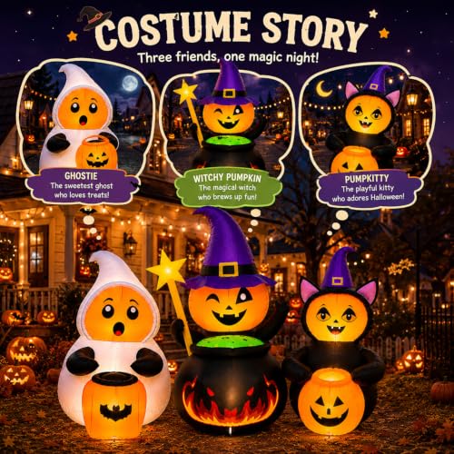 Halloween Inflatable Pumpkin Trio 7FT Yard Decoration with LED Lights - Costume Party Scene