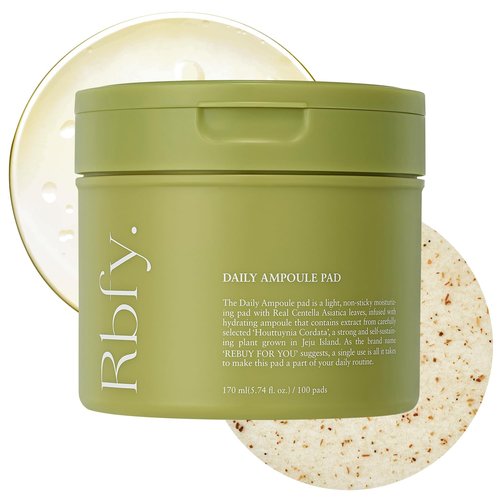 Rbfy. Daily Ampoule Pad (100 Pads) – Korean Vegan Toner Pads for Soothing, Calming & Deep Hydration | for Dry, Stressed, and Sensitive Skin | Centella Asiatica & Panthenol | Korean Skincare