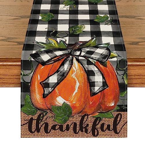 Buffalo Plaid Pumpkin Fall Table Runner 13 x 72 Inches Kitchen Decor
