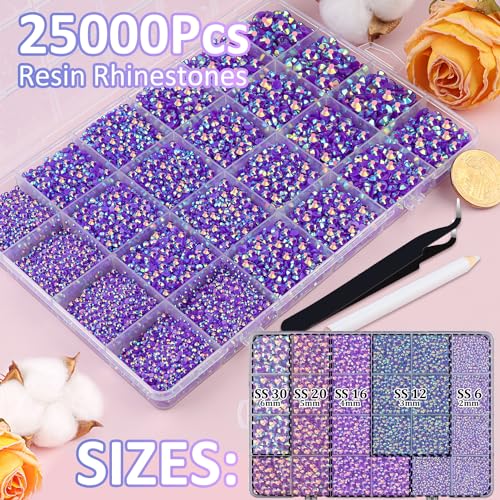 Dark Purple AB Resin Rhinestones 25000 Pcs for Crafting & DIY Projects - Large Pack + Glue