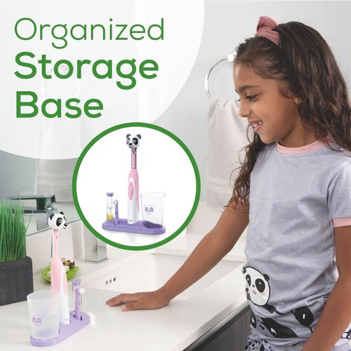 Beurer TB10 Kids Electric Toothbrush Kit - Fun Polly The Panda Cap with 2 Extra-Soft Brush Heads to Help Remove Plaque, 2 Minute Timer, and Rinse Cup, BPA-Free, Safe for Ages 3+