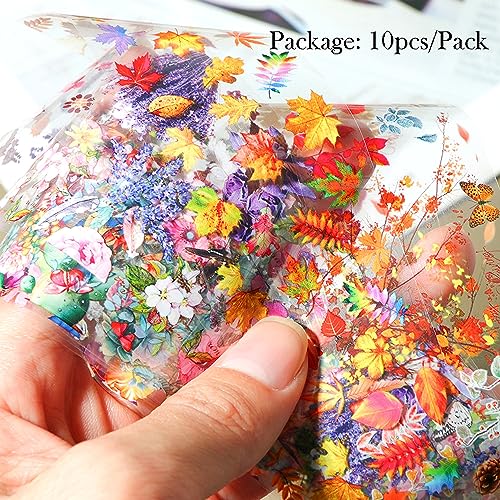 Maple Leaf Fall Nail Foil Transfer Stickers 10 Sheets Autumn Lavender Design