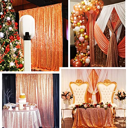 Rose Gold Sequin Tablecloth 50x72 Inch & Backdrop Curtains 2 Pack for Events