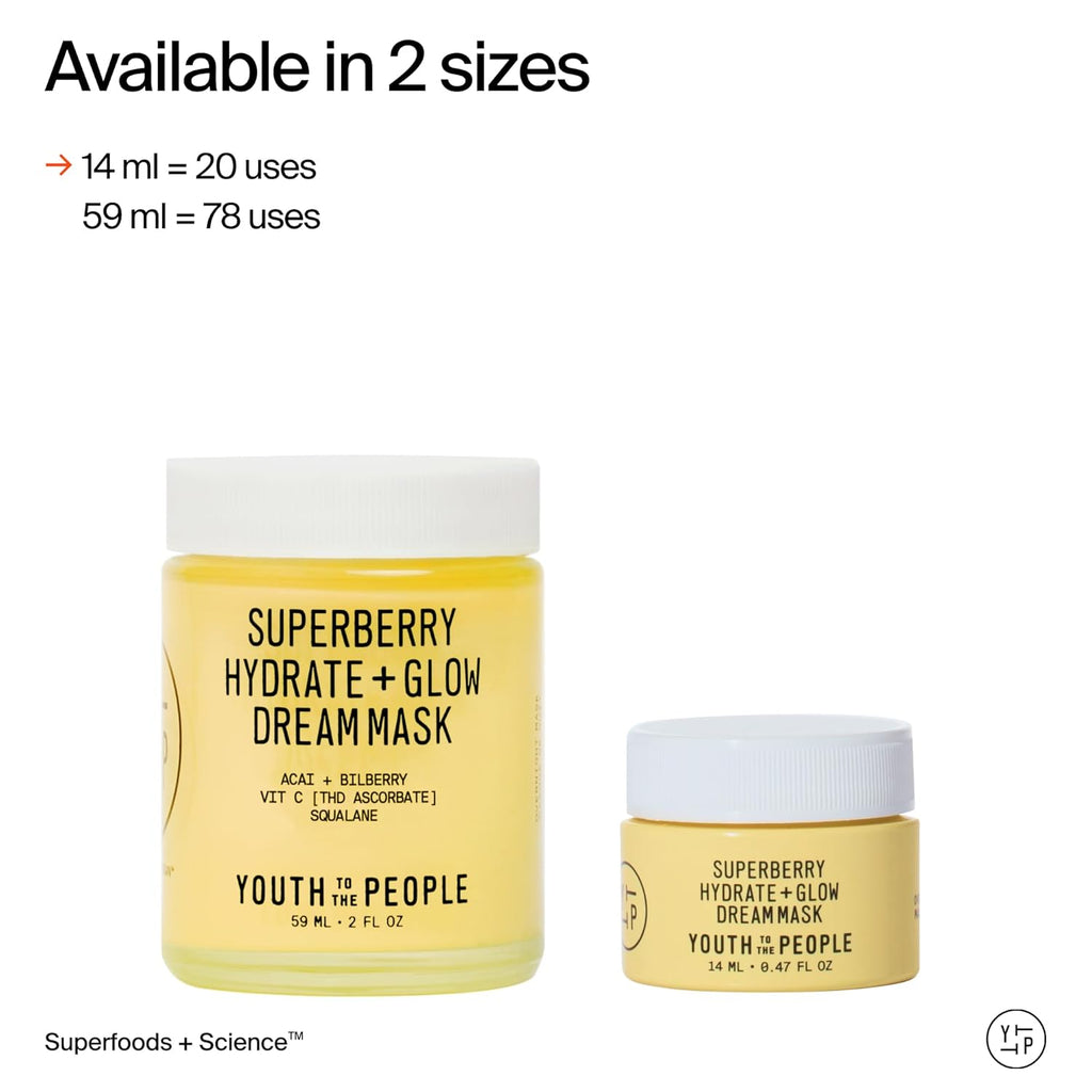 Youth To The People Superberry Hydrate + Glow Dream Mask - Overnight Facial Moisturizer with Hyaluronic Acid, Squalane & Vitamin C for Dry Skin