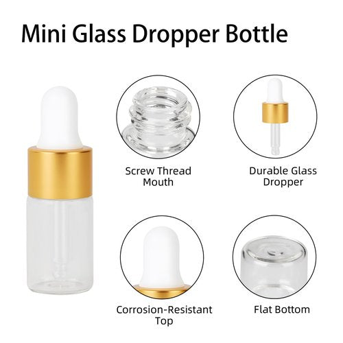 36 Piece Mini Glass Dropper Bottles Set, 3ml Mini Stratum Corneum Essential Oil Dropper Empty Bottles, Suitable for Essential Oil Perfume Cosmetic Liquid Travel Sample Containers (Transparent)