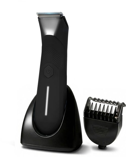 Body Trimmer for Men - Groin & Ball Shaver with Charging Dock - Constant Power No-Pull Electric Pubic Hair Clipper - 5-in-1 Guard Waterproof Body Groomer with LED Light, for Groin, Armpit & Body