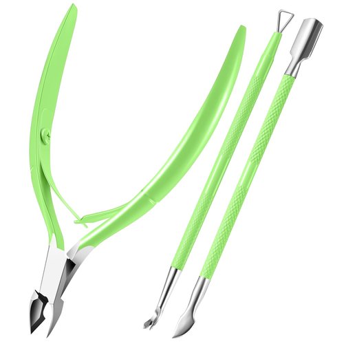 Cuticle Trimmer with Cuticle Pusher, XUNXMAS Cuticle Remover Cutter Nipper Scissor and Triangle Cuticle Nail Pusher Peeler Scraper, Durable Dead Skin Clipper Manicure Pedicure Tools (Green)