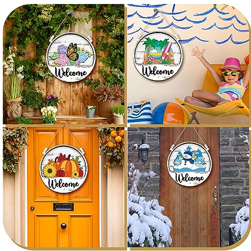 Interchangeable Welcome Sign with Seasonal Patterns - White Wooden Front Door Decor