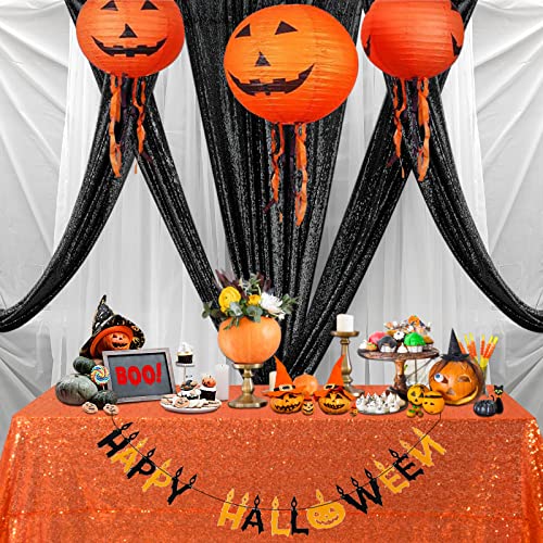 Partisout 72x72 Inch Sequin Party Tablecloth - Orange, Reusable Holiday Decor