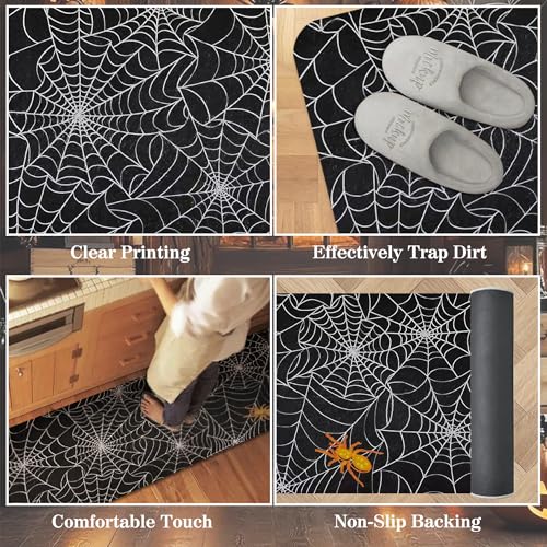 Halloween Kitchen Rugs Set - Non-Slip Washable Holiday Mat with Mouse Pad, Spider Web Design