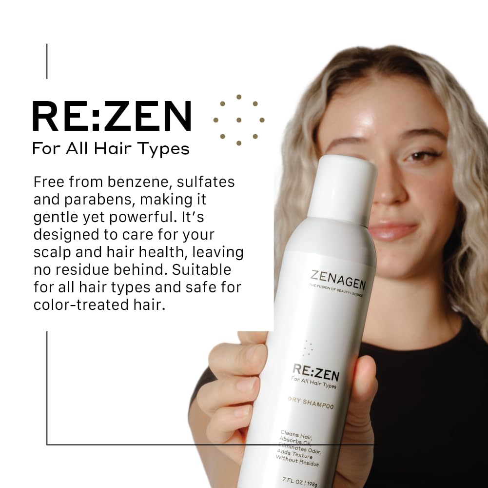 ZENAGEN Re:Zen Dry Shampoo - Cleans Hair, Absorbs Oil & Eliminates Odor | 7 oz for All Hair Types