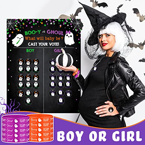 Halloween Gender Reveal Party Game Kit with Ghost Voting Posters & Stickers