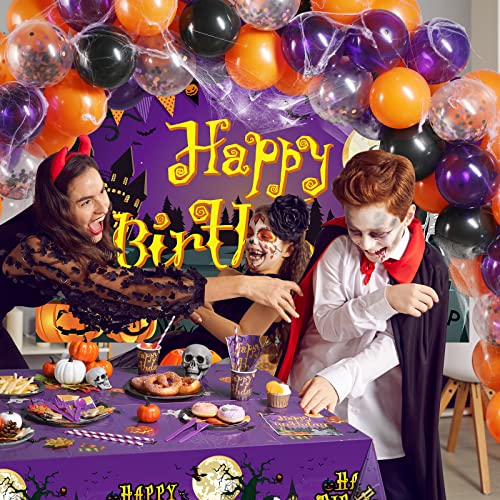 Halloween Party Supplies Set 277 Pieces - Decorations, Balloons, Tableware, Backdrop