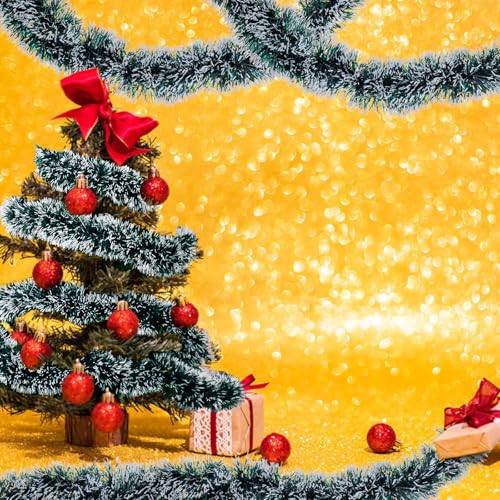 Dark Green 50FT Christmas Tinsel Garland Snow Flocked Artificial Greenery for Holiday Decor